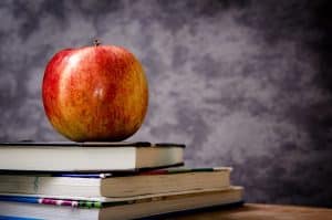 apple, books, still life